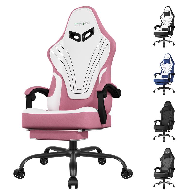 Gaming Chair, Big and Tall Gaming Chairs for Adults with Footrest and Lumbar Support, Comfortable Ergonomic Fabric Computer Chair 400 lbs, 360° Swivel, Height Adjustable Video Gamer Chair