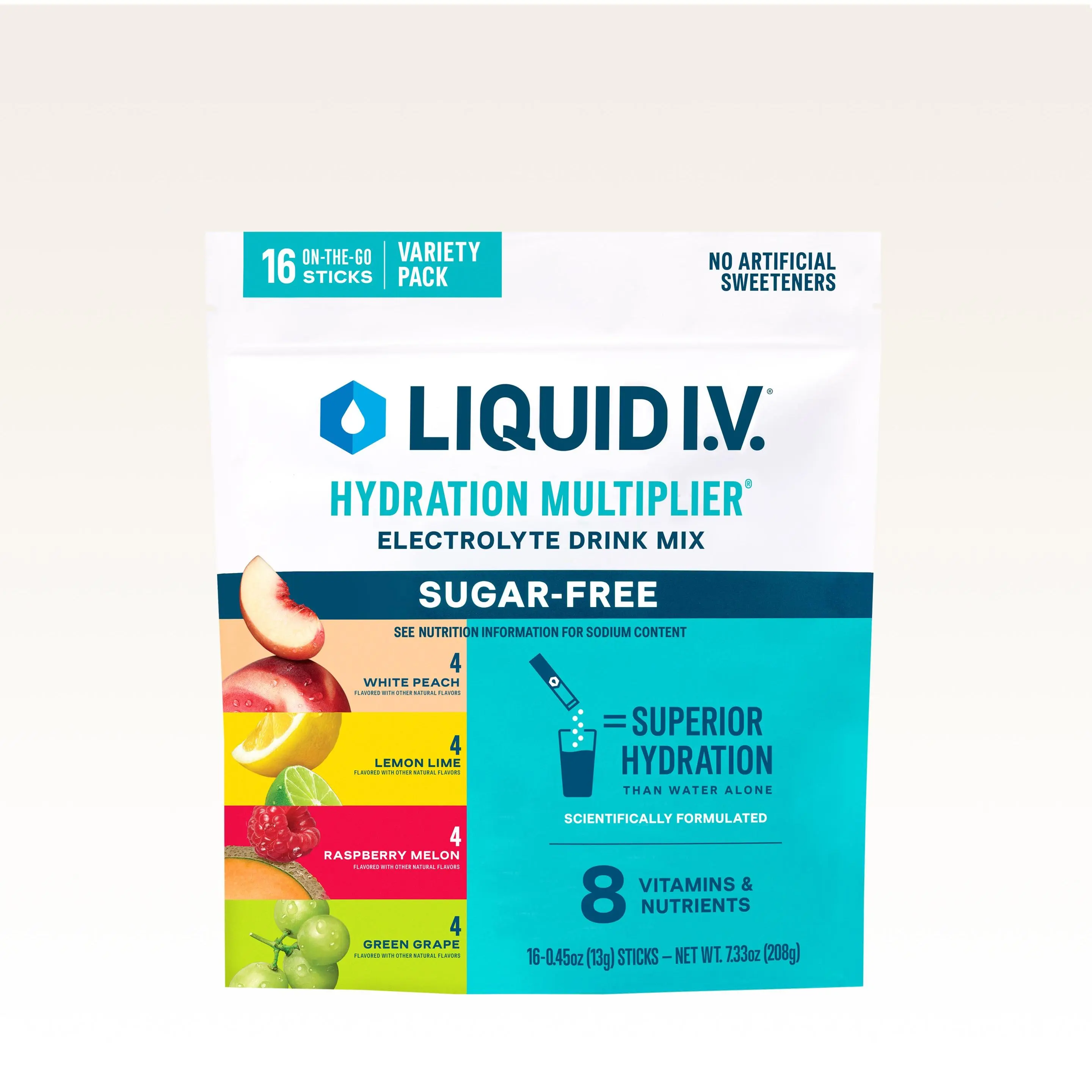 Liquid I.V. Sugar-Free Hydration Multiplier - Variety Pack Sugar-Free - Hydration Powder Packets | Electrolyte Powder Drink Mix | Convenient Single-Serving Sticks | 8 Vitamins & Nutrients | 1 Pack (14 Servings)