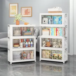 2/3/4/5 -Tier Plastic Storage Bins with Lids, Collapsible and Stackable Organizer Cabinets on Wheels for Bedroom, Living Room, Kitchen, Home, Office, Dorm - Space-Saving Design, Dorm Storage Cabinet, Storage Lockers