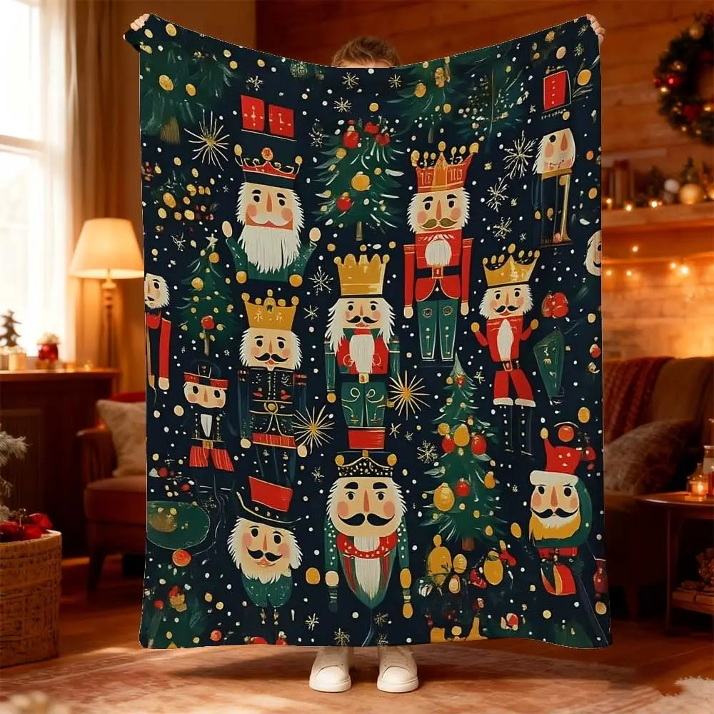 1pc Christmas Nutcracker Blanket - Cozy Nap Companion for Winter Nights and Holiday Decor - Perfect for Bedroom, Sofa and Camping Adventures - Stylish Blue Design with Festive Nutcracker Pattern - Ultimate Comfort and Warmth for Relaxing Moments and Holid
