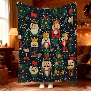 1pc Christmas Nutcracker Blanket - Cozy Nap Companion for Winter Nights and Holiday Decor - Perfect for Bedroom, Sofa and Camping Adventures - Stylish Blue Design with Festive Nutcracker Pattern - Ultimate Comfort and Warmth for Relaxing Moments and Holid
