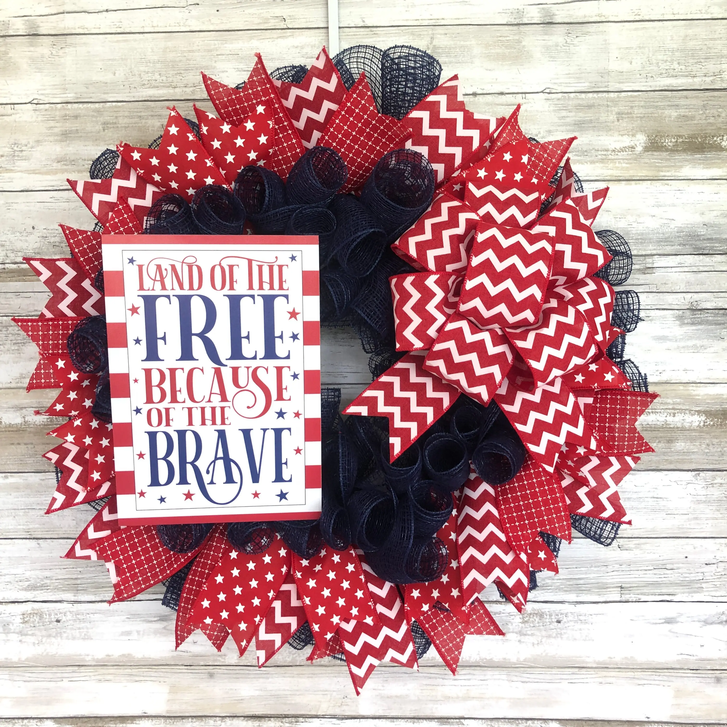 Handmade Patriotic Door Wreath - Land Of The Free, Because Of The Brave Wreath