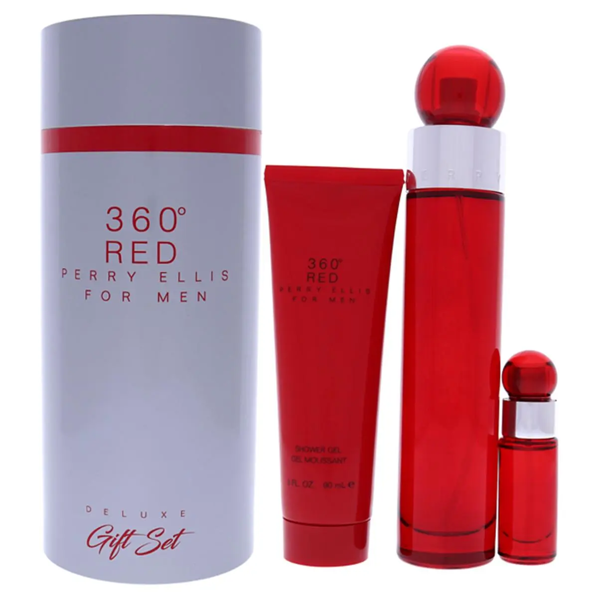 Perry Ellis Men's 3-Piece 360 Red EDP Fragrance Ensemble - Citrus Men's Fragrance, Perfume Gift Bundle, Scents Set for Gifting