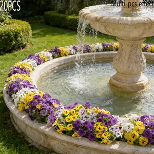 20 Bunches Artificial Violet, Yellow, and Pansies | Suitable for Outdoor and Indoor Decor, Ideal for Home, Office, Hotel, Wedding, and Seasonal Celebrations Decorations(Bottle not included)