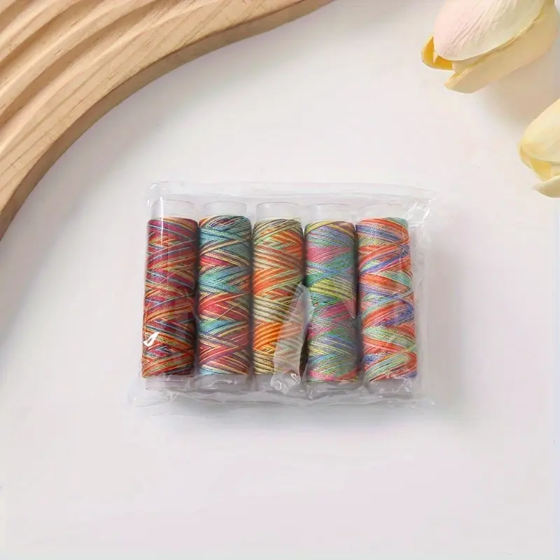 10pcs Rainbow Variegated Polyester Embroidery Sewing Thread, 75 Yards Per Spool, Machine Sewing and Hand Stitching