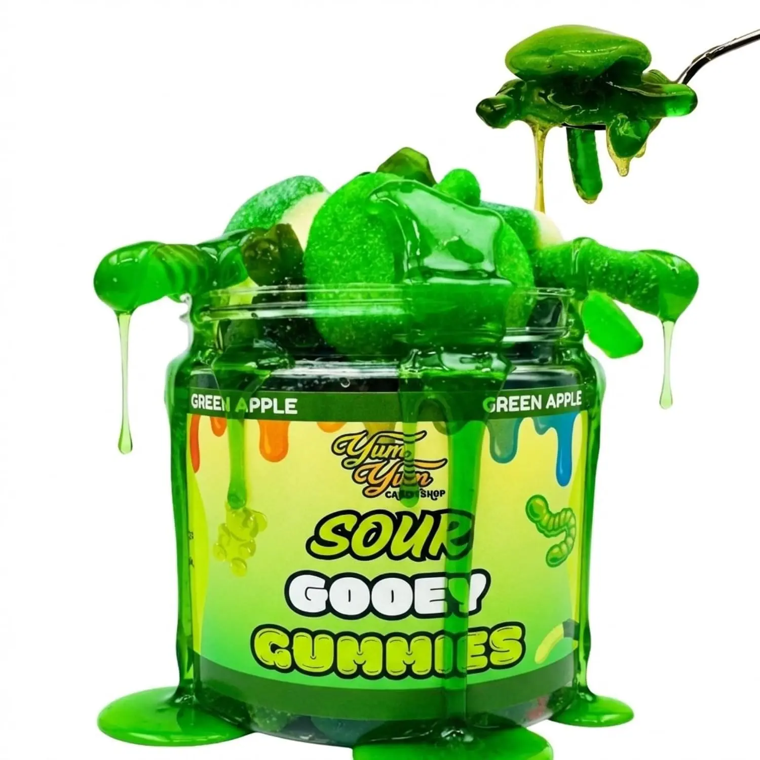 Sour Gooey Gummies, Sour Green Apple Candy, Gummy Candy Mix, Ooze Sticky Gummies, Liquid Chewy Sweet Treat Resealable Container