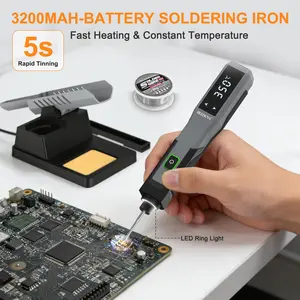 Cordless Soldering Iron Kit 5s Fast Heating 392-932℉ 3200mAh Battery LED Display Auto Sleep Portable Electric USB Rechargeable Solder Gun Wireless Welding Pen for Precision Repair