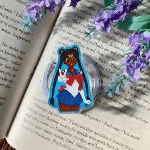 Black Sailor Moon Phone Grip, Funny Black Girl Kindle Holder, Pop Socket, Magnetic Phone Accessory, Gift For Book Lovers