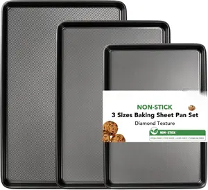 Tiawudi Baking Sheet Pan Set 0.8mm Thick Heavy Duty Nonstick Carbon Steel 3 Sizes with Diamond Texture for Oven Cooking Cookies & Jelly Rolls Nonstick Coating Food Safe Oven Safe Up to 450°F