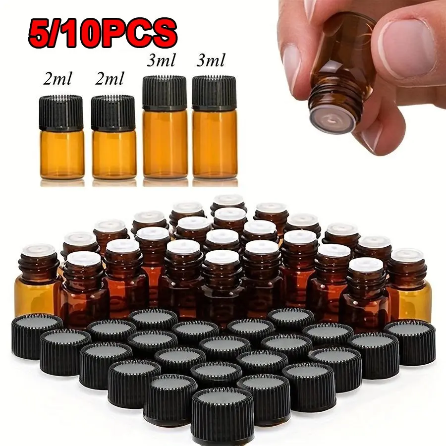 Mini Tea Color Glass Essential Oil Bottle, 2ML/3ML Refillable Serum Dispenser, Reusable Perfume Container, Portable Aromatherapy Vial, Reusable Glass Bottles, Glass Bottles Set