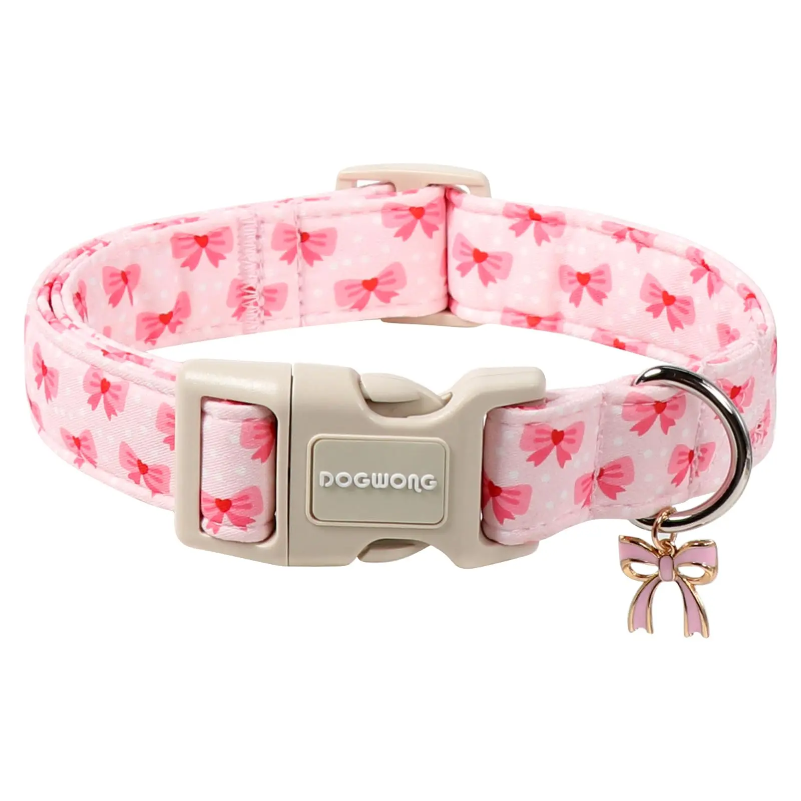 DOGWONG Cute Bowtie Printed Collar for Small Medium Large Dogs - Pink Dog Collar for Girl Female Dogs summerwins