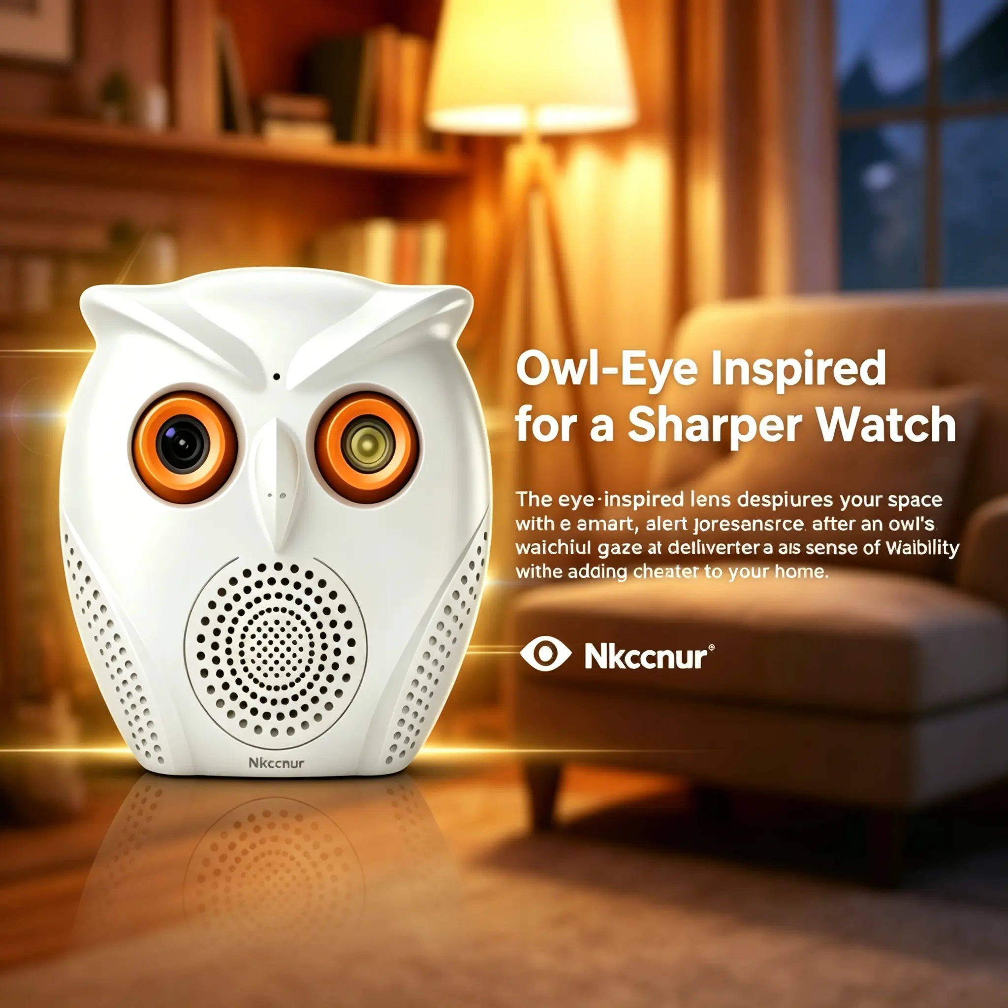 NKCCNUR Owl Security Camera Wi-Fi with Night Vision Two-Way Audio HD Video Motion Detection USB Power SD Cards Cloud Storage Flexible Recording Monitor Monitoring Surveillance