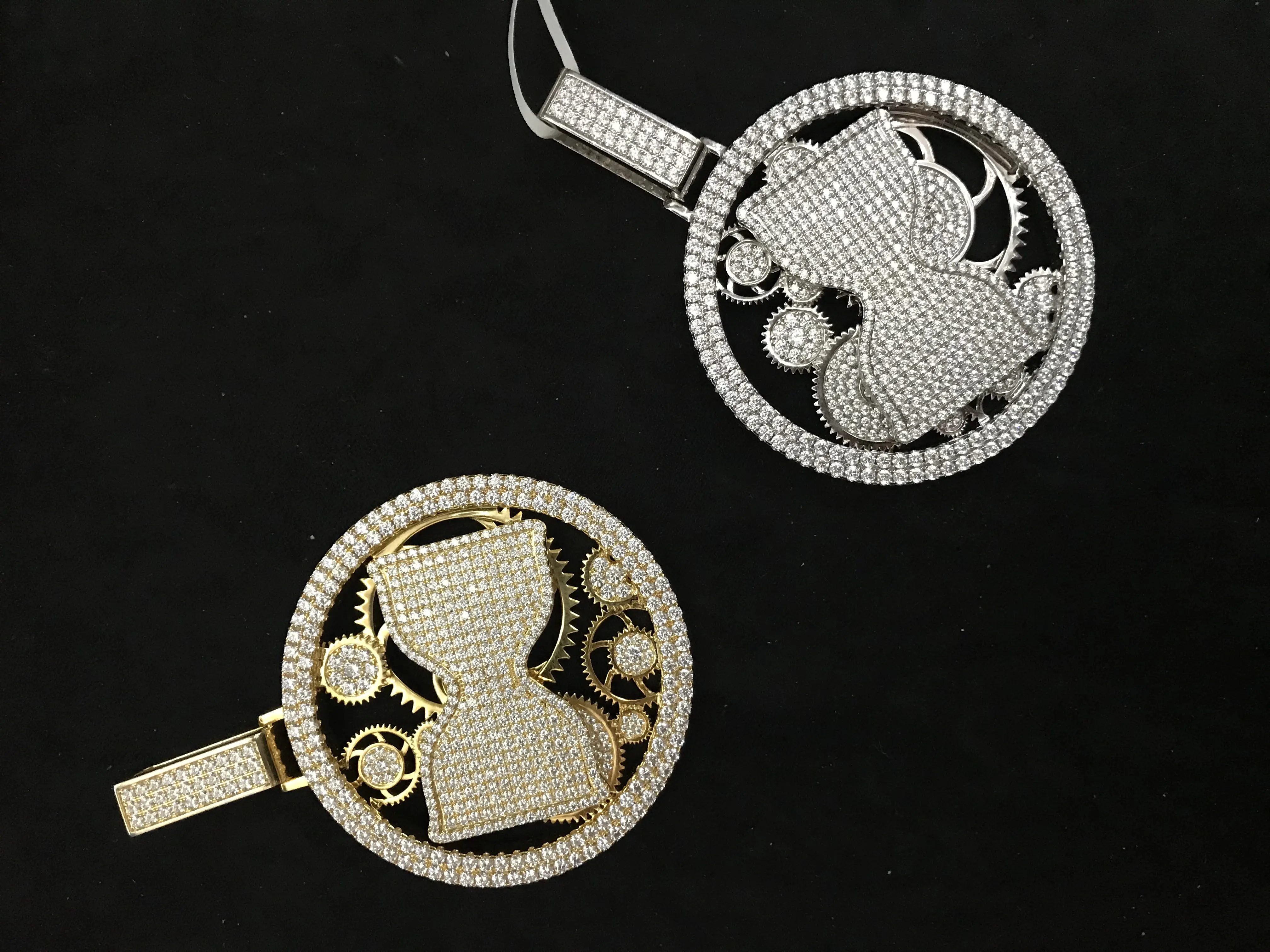 M2-2401 Luxury Iced Out Spinning Hourglass Pendant - Gold, Silver Metal Coating Hip-Hop Charms & Pendants for Hip Hop Enthusiasts, Eye-Catching Costume Jewelry Medallion, Glamorous, Party