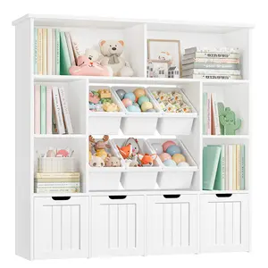 FOTOSOK Storage Organizer with 6 Bins, Organizer Kids Bookshelf with 4 Movable Drawers and 6 Storage Cubbies, Toy Bins for Kids Organizer Playroom Storage for Living Room