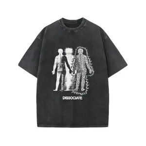 Men's Heavyweight Vintage Distressed Washed Denim T-Shirt -10o% Pure Cotton Loose Round Neck Short Sleeve, DISOCCATE Pattern Printed, Four-Season Comfortable Casual Street Style, Versatile Item, Retro Aesthetics