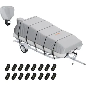 VEVOR Pontoon Boat Cover, 800D Heavy Duty Trailerable Pontoon Cover, 19-20ft Waterproof Marine Grade Oxford UV Resistant Cover, with Motor Cover, 16 Adjustable Tie Down Straps, Grey