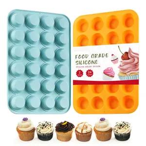 Little Cook 2PCS Silicone Mini Muffin & Cupcake Pan Set 24 Cups Non-Stick BPA Free Dishwasher Safe Flexible Tin for Muffin Cakes Tart Kitchen Bake