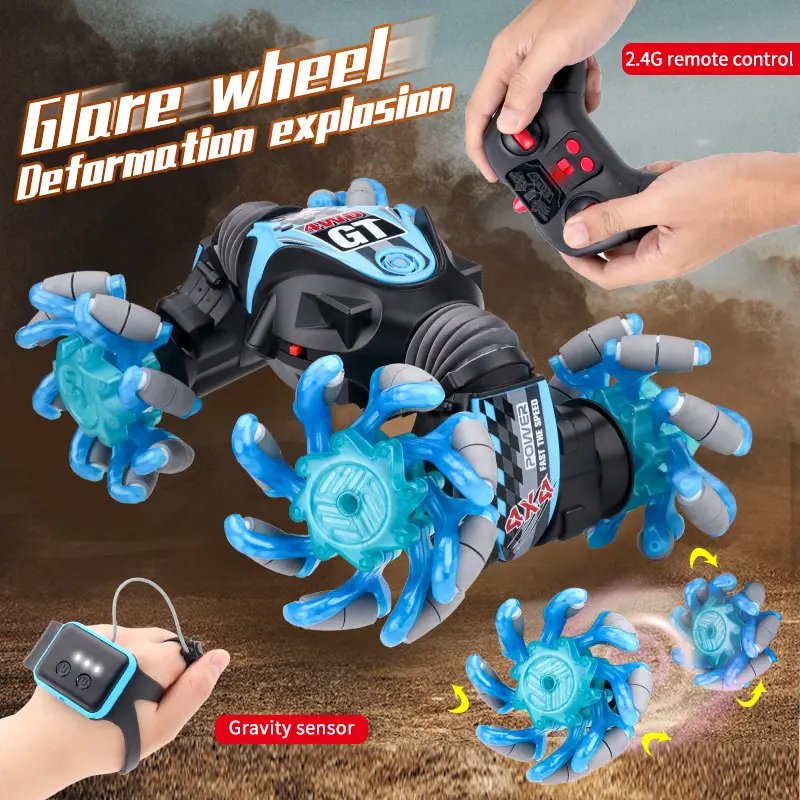 G76Gesture Control Transforming RC Car, Explosive Drift, Rotating Wheels, LED Lights & Music, Stunt Toy for Boys