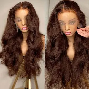 Chocolate Body Wave Brown Lace Front Wig Human Hair 13x6 HD Lace Front Wigs Human Hair Pre Plucked 180 Density Colored 4# Gluess Brown Wig Human Hair Wigs For Women