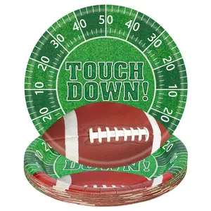Touchdown Football Plates Sets - Rugby Theme Party Supplies, Disposable Dinner Dessert Paper Plate Tableware for Tailgat Birthday Game day  Decorations Table Decor