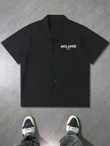 Unisex Casual Street Style Shirt, Milano Italy Letter Print, Loose Fit, High Street Culture, Hip Hop Rap, Men's Gift, Punk Fashion, Streetwear
