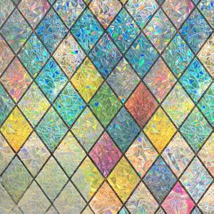 Colorful Rainbow Stained Glass Window Film Non-Adhesive Window Privacy Film Reusable Decorative for Room (Chequered Rainbow, 17.5 X 78.7 in)