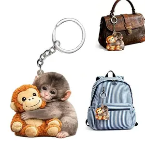 Cute Monkey Punch Keychain – Acrylic Hugging Monkeys Charm for Bags, Backpacks & Keychains