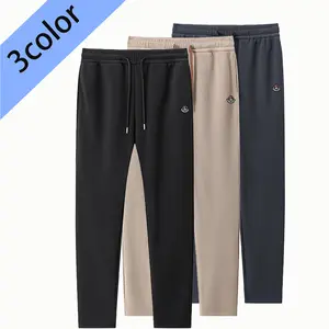 2026 Autumn Winter New Sheep Wool High-Quality Sweatpants with Drawstring, Fleece-Lined, Flat-Cut, Slightly Elastic Men's Casual Pants