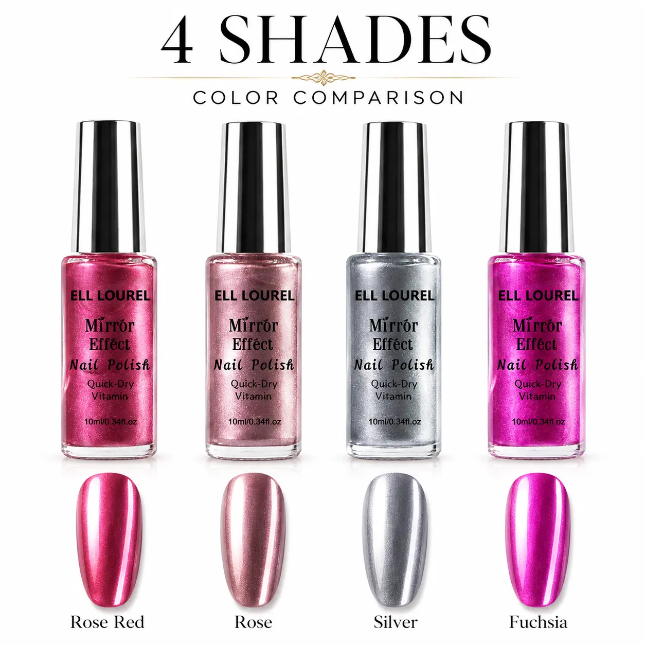 ELL LOURE Mirror Metal Nail Polish - Quick Dry, No UV Lamp Needed, Alcohol-Free, High Shine, Chip Resistant Chrome Formula for Nail Care, Daily Wear, Party
