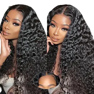 UNIKY 100% Human Hair 7x6 Glueless Deep Wave Lace Front Wigs 8-30 Inch 180% Density Curly Wave Wig Natural Hairline Pre Plucked Glueless Transparent Lace Frontal Wig for Women No Glue Needed