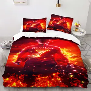 Flame Silhouette Bedding Set, Includes 1 Fitted Sheet and 1/2 Coreless Pillowcases, Football Star Style, Cool Bedroom Decor for Boys and Girls