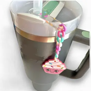 Straw Attachment with Acrylic Chain and Large Decorations for Tumblers Cups Drinkware, Reusable Washable Water Bottles Stylish