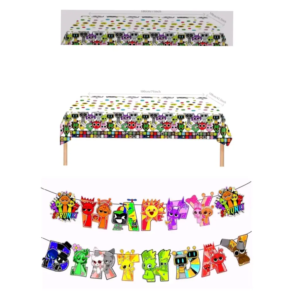 SPRUNKI PARTY DECOR TABLECLOTH BANNER CUPCAKE TOPPERS SPRUNKI PARTY DECOR TABLECLOTH BANNER CUPCAKE TOPPERS