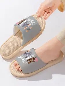 HAIR Stylist Lettering with Scissors & Comb | Chic & Professional 1 Pair Linen Breathable Non-Slip Sweat-Absorbent Home Slippers For Hairstylists/Beauty Pros/Girls (Spring Summer/Lounging)