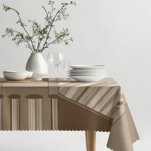 Elegant Striped Beige Tablecloth, Polyester Material, Multiple Specifications Available|Multi - color, Easy to Clean, Suitable for Daily Use, Festivals, Anniversaries, Minimalist Dining Setup