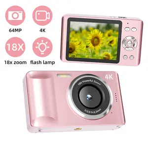 64GB Digital Camera, FHD 1080P Camera,64MP, Digital Point and Shoot Camera with 18X Zoom, Compact Small Camera for Boys Girls Kids Student Pink Instant Flash Lamp Photography