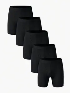 Men's Solid Color Breathable Boxer Briefs 5pcs/Pack Mid Rise Knitted Fabric Slight Stretch for Daily Wear