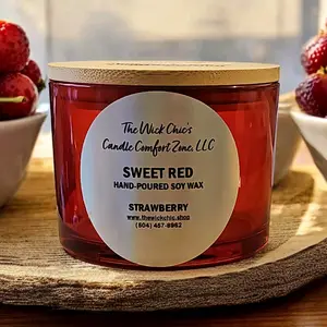 The Wick Chic's Candle Comfort Zone Scented Soy Wax Candle - Sweet Red - Strawberry - Ornaments, Decor