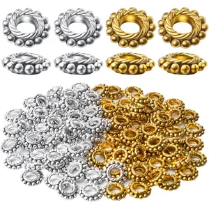 100pcs Alloy 8mm Spacer Beads - Jewelry Spacer Beads with A Box for DIY Bracelet Making (Antique Silver and Antique Gold)
