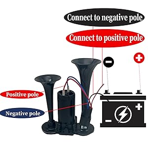 12V 600DB Air Horn Dual Trumpets, Super Loud Truck Train Horns Kit with Air Compressor for 12V SUV Motorcycle Trucks Pickup Lorries Trains Cars Boatsblack