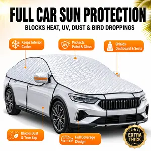 Thick Full Car Sun Cover – Heat & UV Protection, Keeps Interior Cooler, Dust & Bird Droppings Guard, Windshield to Bumper, Summer Car Cover for SUVs & Sedans,Outdoor Parking