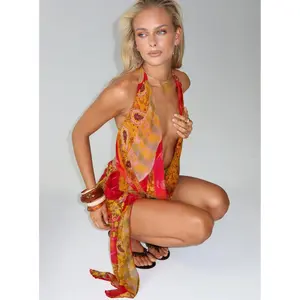 Snakepit Halter Plunge Mini Dress Paisley Splice