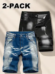 2026 New Men’s distressed washed denim shorts, 2-pack — casual style for everyday wear, camping, and cycling; versatile for multiple occasions