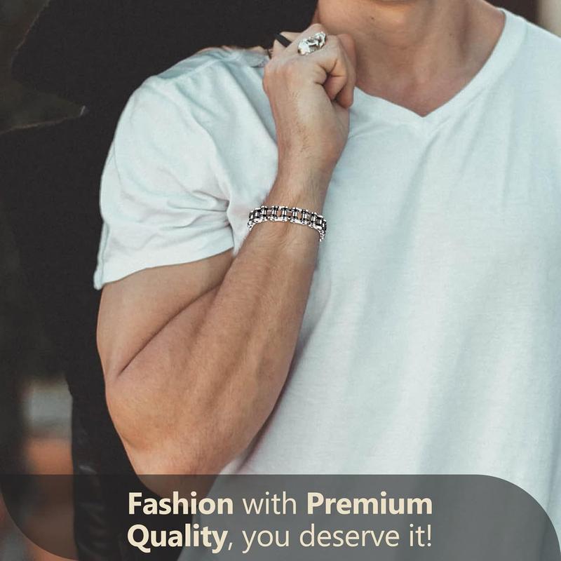 Mens Bikers Bracelet Stainless Steel Motorcycle Bike Chain Bracelets 8.4 Inch