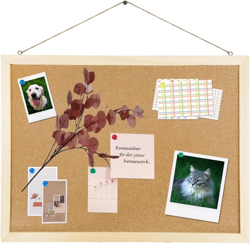 Cork Board Bulletin Board, 15.7"X 12" pin Boards for Walls, Oak Wood Finish Frame, Wall Mounted Cork Board for Office Home and School(Pins, Eye Bolts, gaskets, Screws)