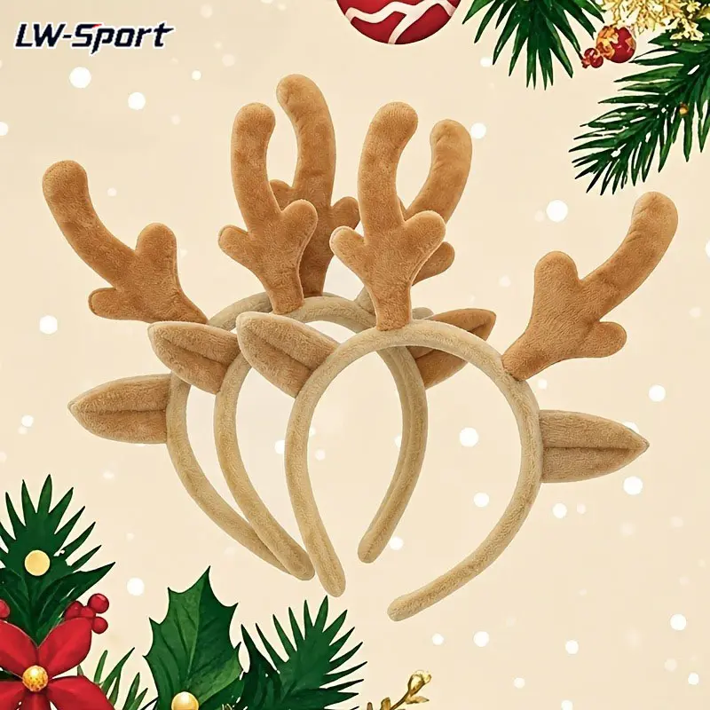 1Pc/3Pcs Plush Christmas Reindeer Antlers Headband, Soft Flexible Reindeer Ears Hair Band, Cute Xmas Holiday Party Costume Accessory for Adults & Kids, Perfect for Family Gatherings, Photo Booth, Winter Holiday Decor, Festive Christmas Selfie Prop