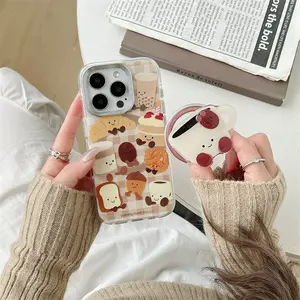 Korean Cute Toast Coffee Cartoon Magsafe Wireless Charge Phone Case For iPhone 13 14 15 16 Pro Max Funny Coffee Magnetic Holder