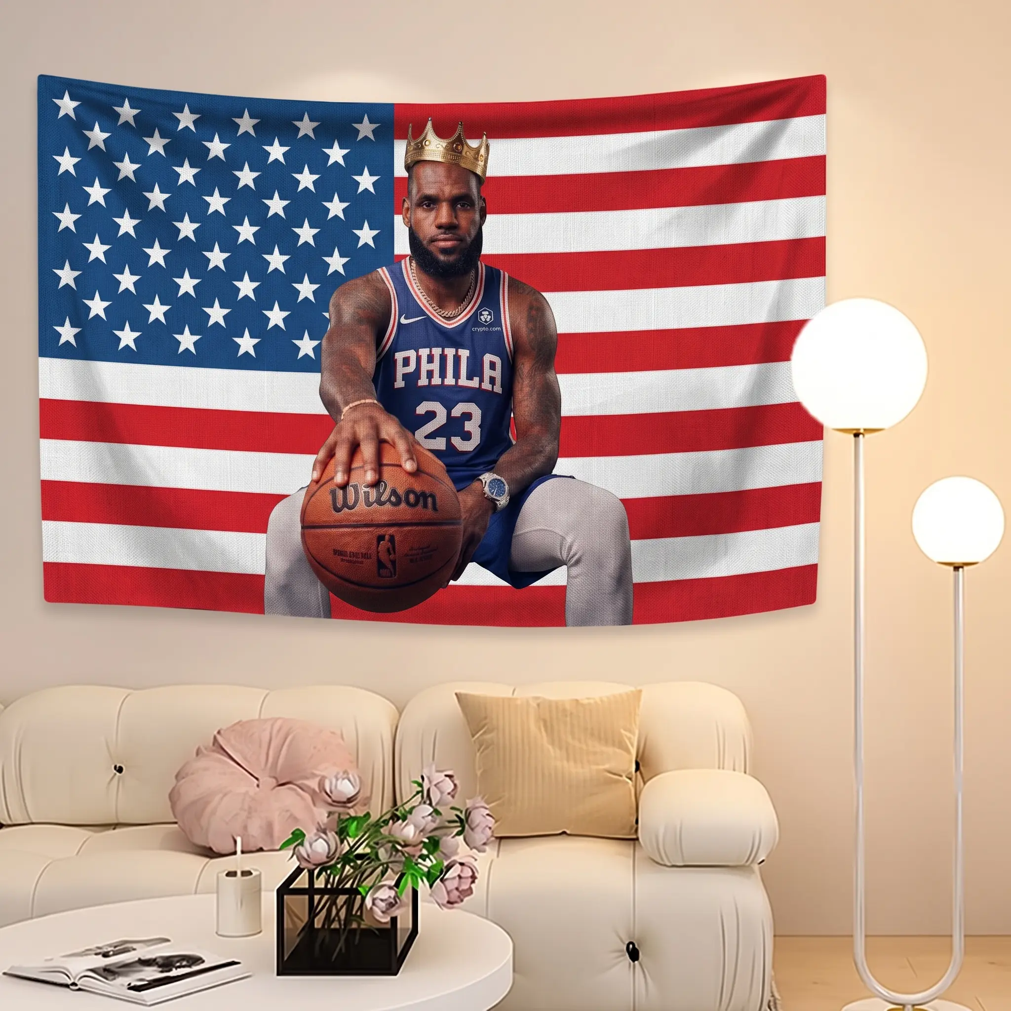 LeBron James Wall Art Tapestry, King James Crown Poster, Basketball Fan Gift Sports Wall Decor