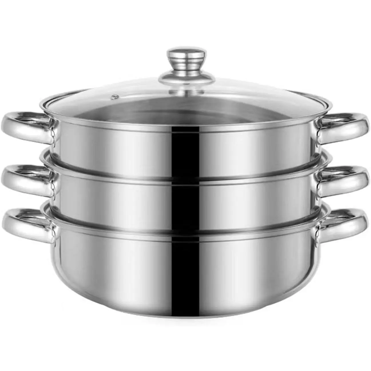 Steamer for Cooking, 5.0 Quarts Stainless Steel Steamer Pot, 3-Tier Food Steam Pots with Lid for Cooking Vegetables, Seafood, Soups, Stews and Pasta, 11 x 8.9 inch