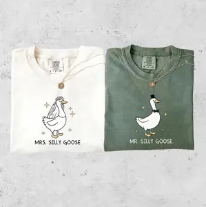 Comfort Colors Mr and Mrs Silly Goose T-Shirt, Matching Couple Wedding Tee, Funny Bride Groom Gift, Honeymoon Outfit, Bride To Be Funny Goose Lover Shirt, Married Shirt